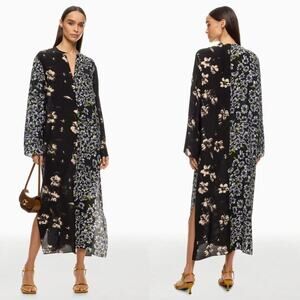 Rodebjer Sorrento Dress Floral Patchwork Long Sleeve Tunic Silk Blend Black L